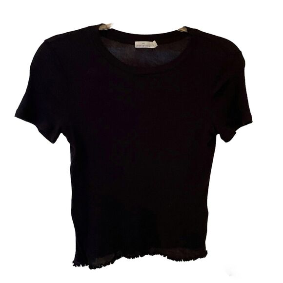 Michellle By Commune Black Ribbed Short Sleeve T Shirt Ruffled Bottom, Size S - Picture 1 of 11